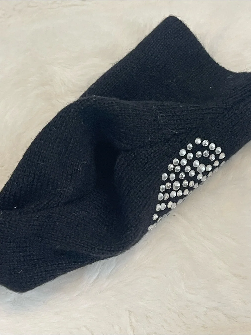 Black Fingerless Gloves with Rhinestone Heart Accent - Women Accessories